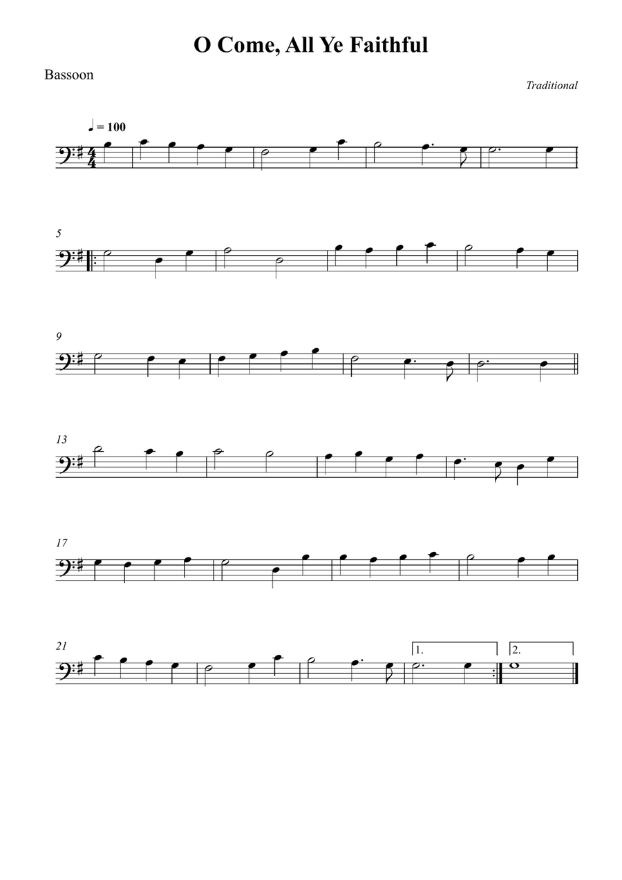 O Come, All Ye Faithful O Come, All Ye Faithful Bassoon Solo scores gallery preview page 1