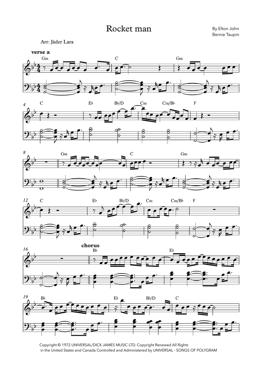 Rocket Man (I Think It's Gonna Be A Long Long Time) Piano Solo scores gallery preview page 1