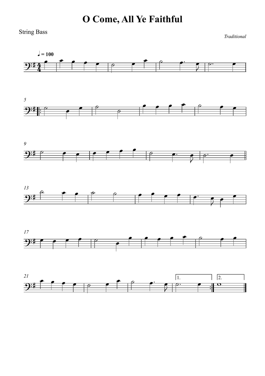 O Come, All Ye Faithful Double Bass scores gallery preview page 1