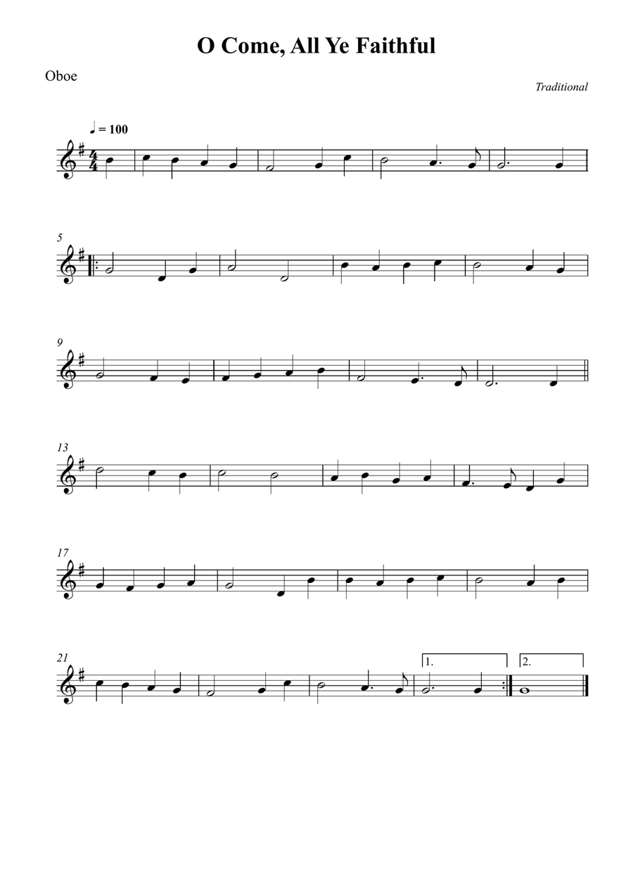 O Come, All Ye Faithful O Come, All Ye Faithful Oboe Solo scores gallery preview page 1