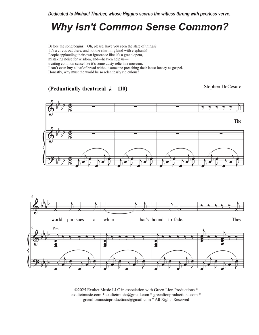 Why Isn't Common Sense Common? (Vocal solo) Piano, Vocal scores gallery preview page 1