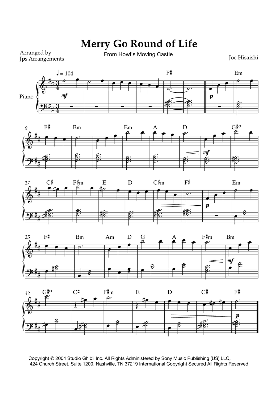 Merry-Go-Round Of Life Easy Piano scores gallery preview page 1