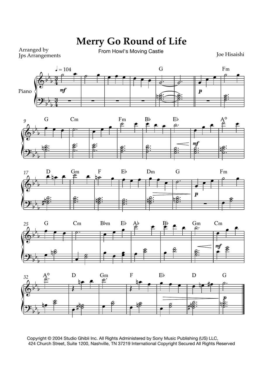 Merry-Go-Round Of Life Easy Piano scores gallery preview page 1