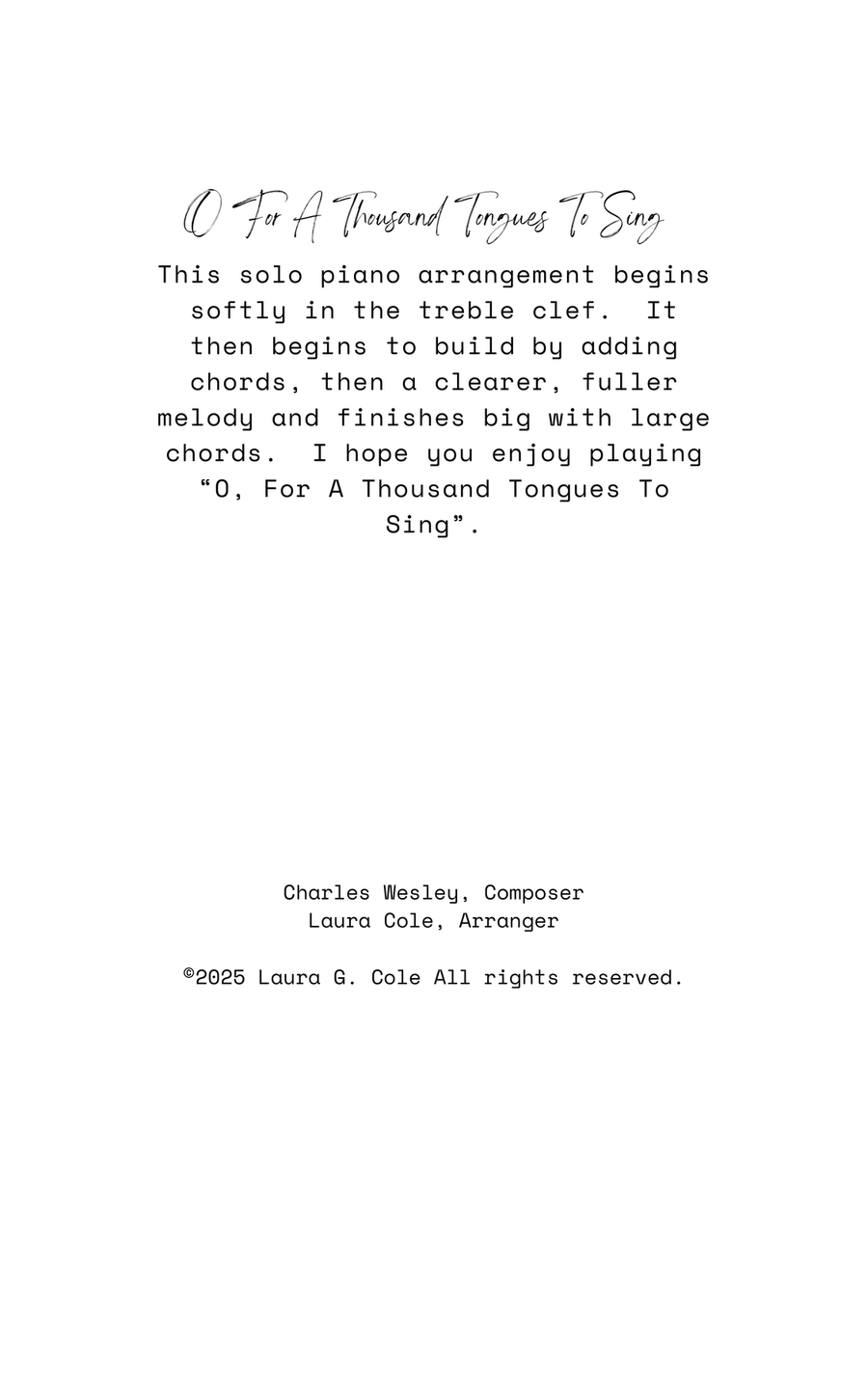 O, For A Thousand Tongues To Sing Piano Solo scores gallery preview page 2