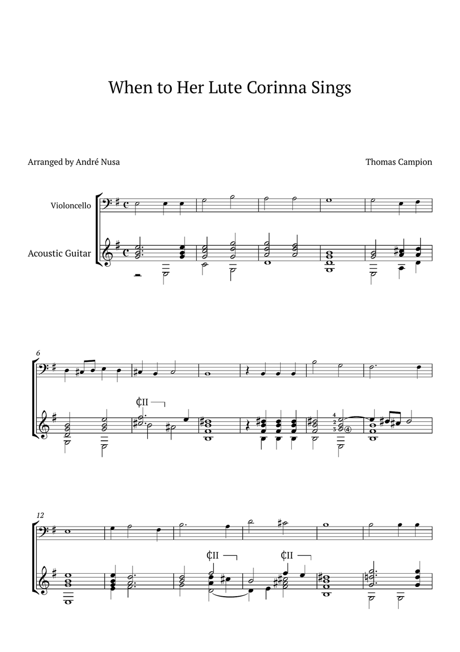 When to Her Lute Corinna Sings String Duet scores gallery preview page 1