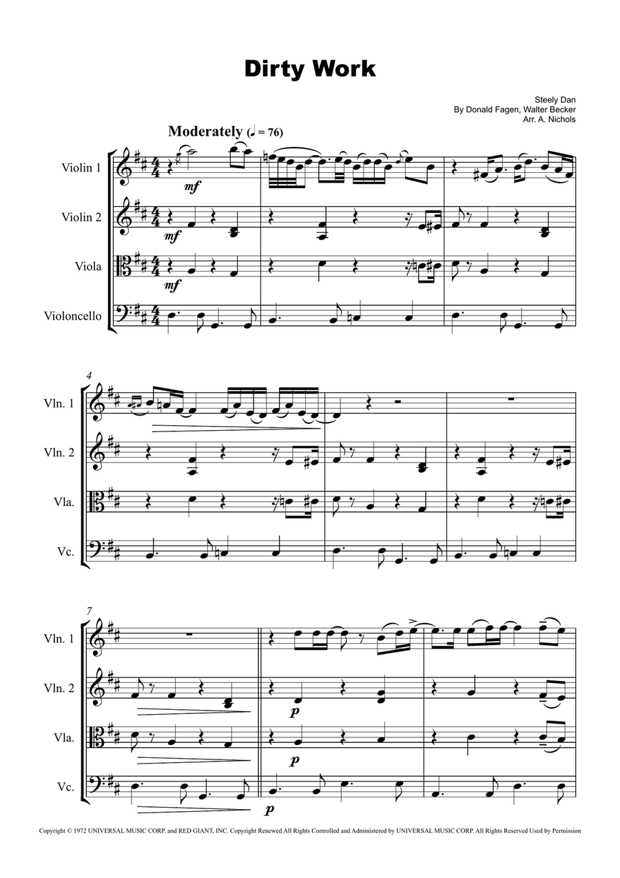Dirty Work Dirty Work String Quartet scores gallery preview page 1