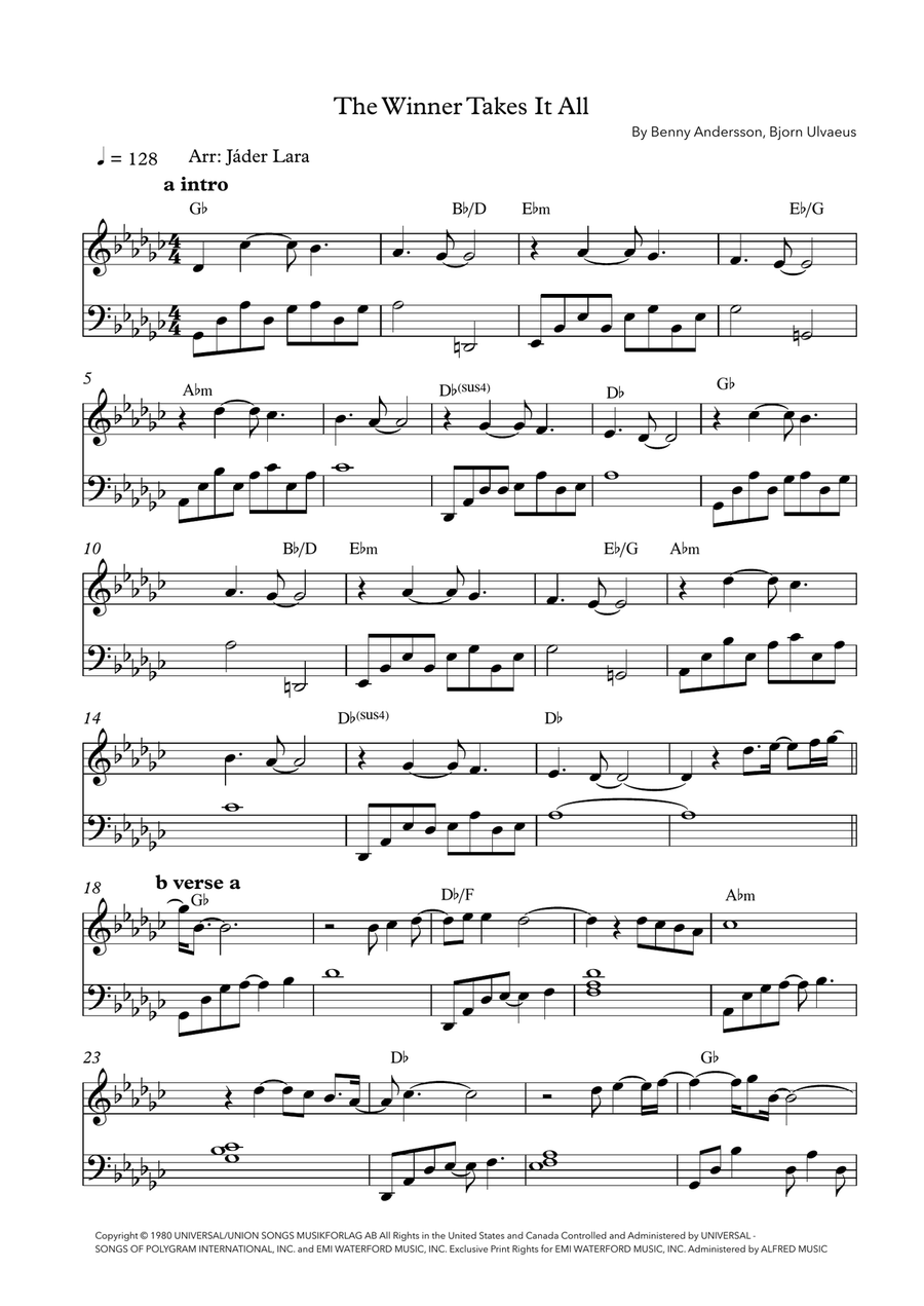 The Winner Takes It All Piano Solo scores gallery preview page 1