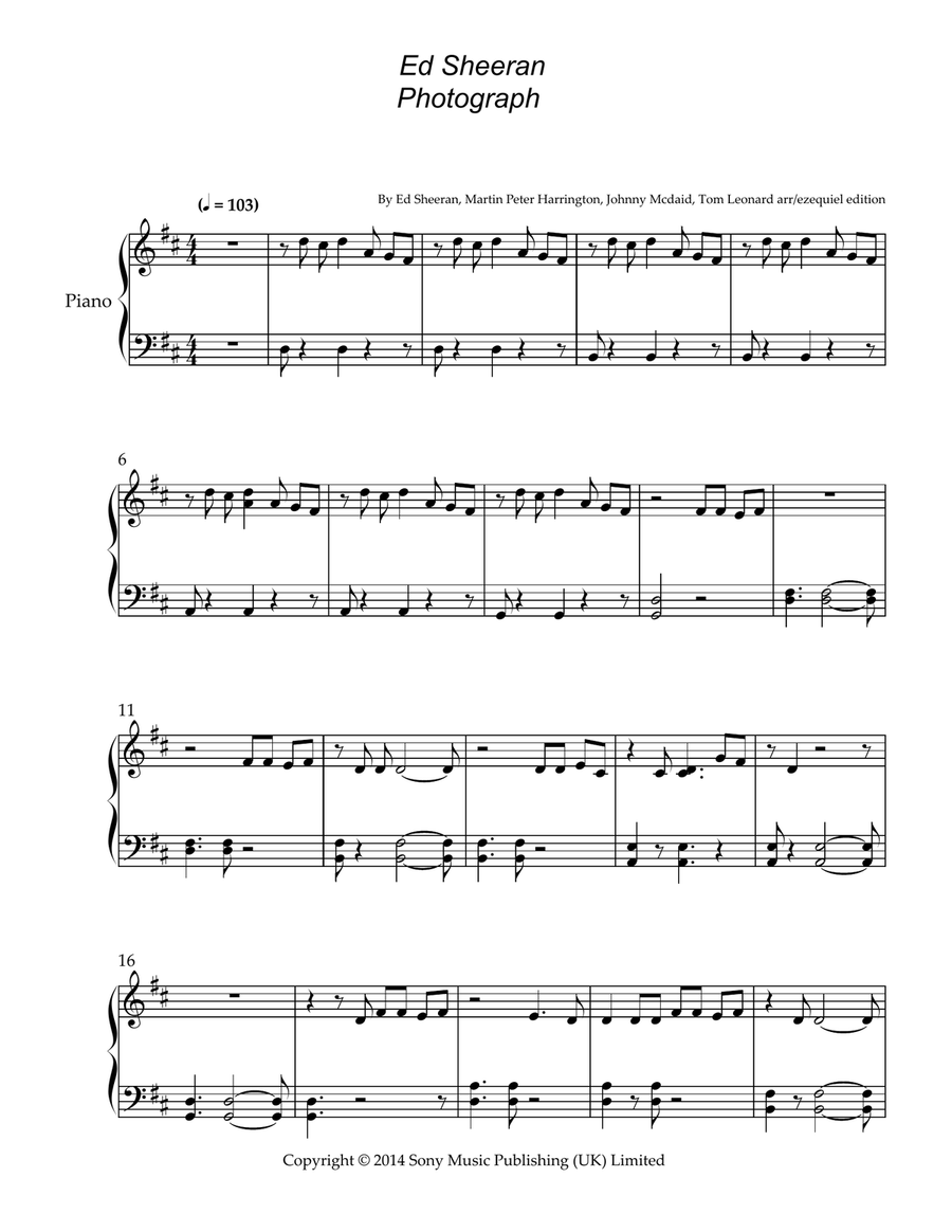 Photograph Photograph Easy Piano scores gallery preview page 1