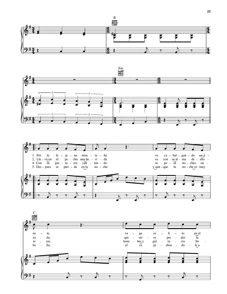 El Jinete El Jinete Piano, Vocal, Guitar scores gallery preview page 2
