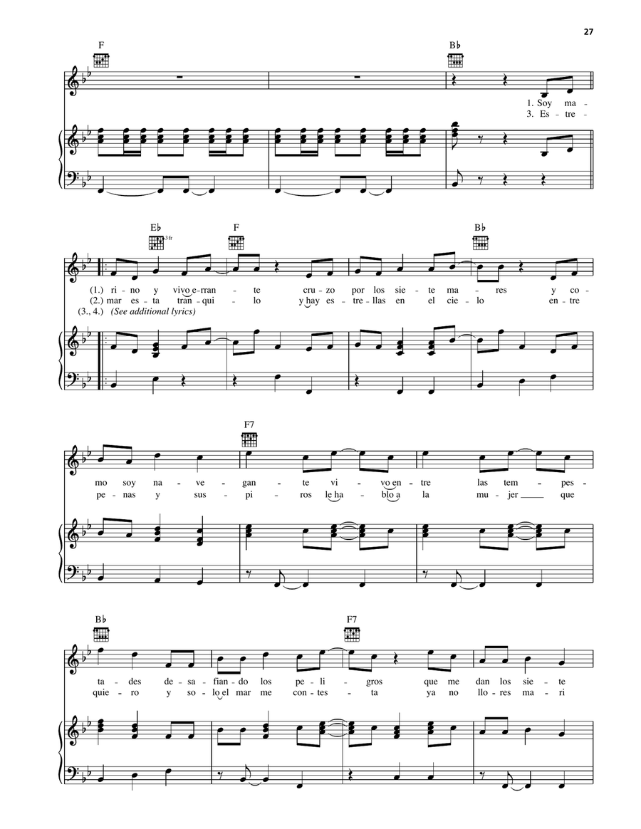 El Siete Mares (De Puerto En Puerto) Piano, Vocal, Guitar scores gallery preview page 2