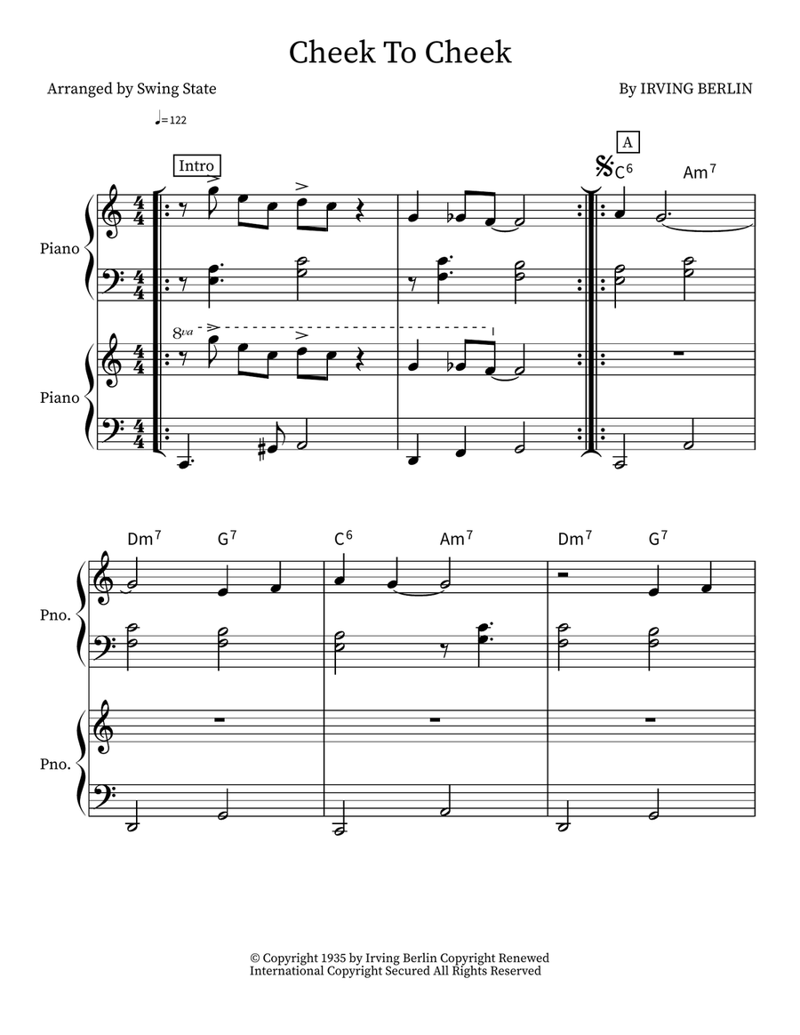 Cheek To Cheek Cheek To Cheek Piano Duet scores gallery preview page 1