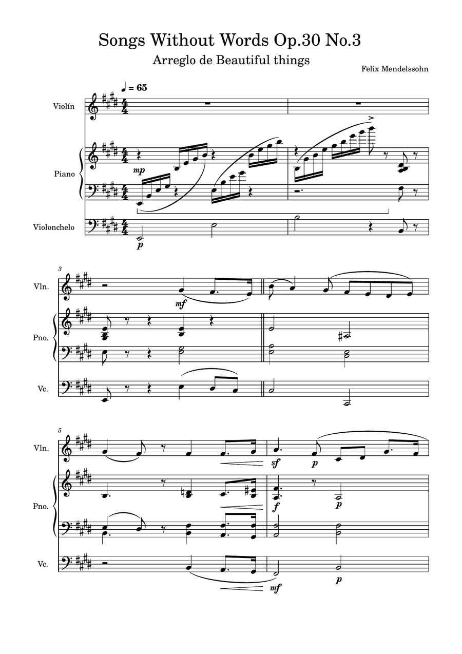 Songs Without Words Op.30 No.3 Small Ensemble scores gallery preview page 1