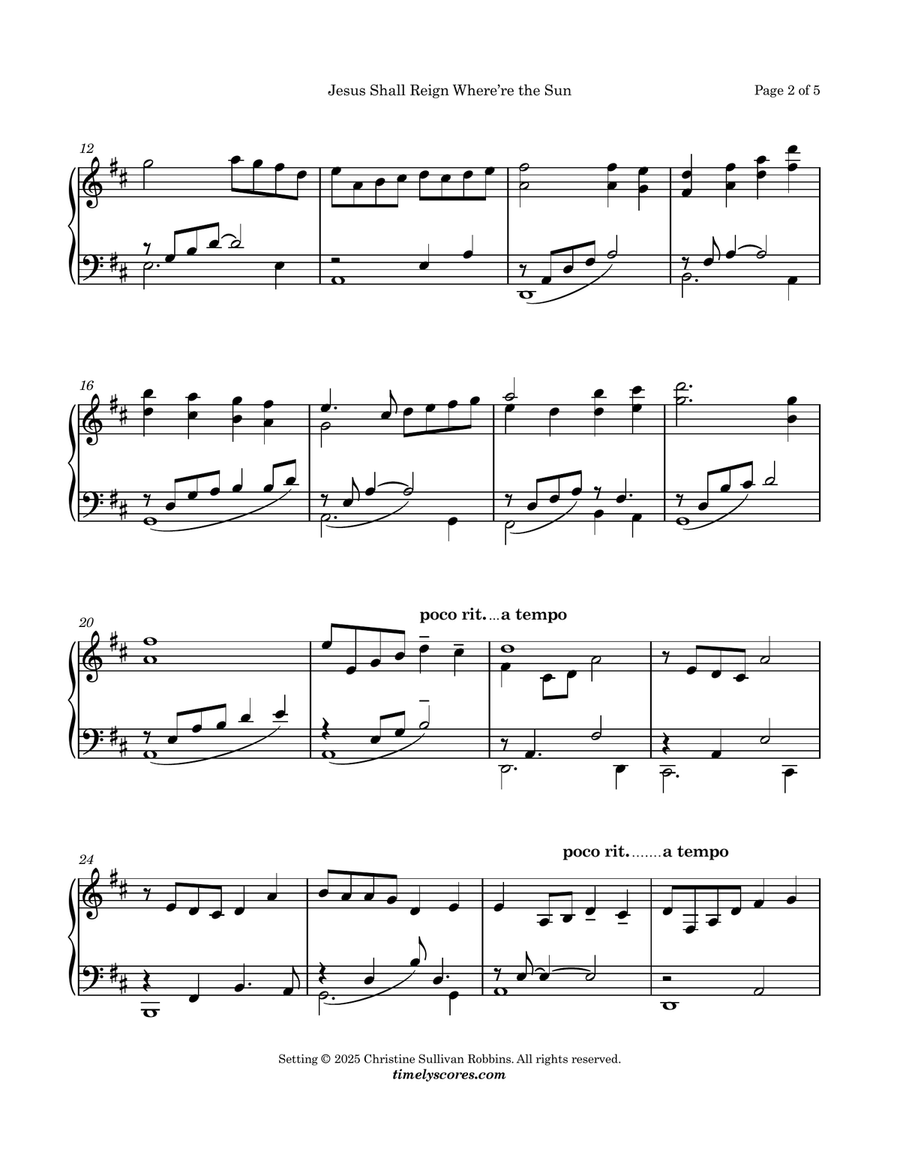 Jesus Shall Reign Where're the Sun Piano Solo scores gallery preview page 2