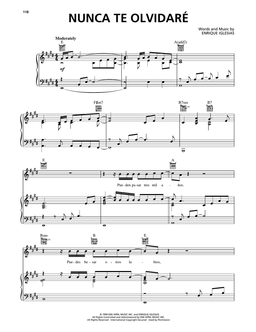 Nunca Te Olvidare Nunca Te Olvidare Piano, Vocal, Guitar scores gallery preview page 1