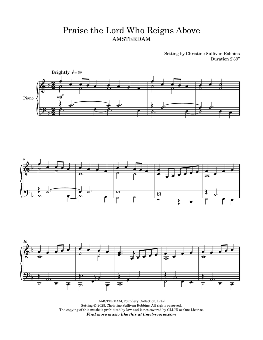 Praise the Lord Who Reigns Above Piano Solo scores gallery preview page 1