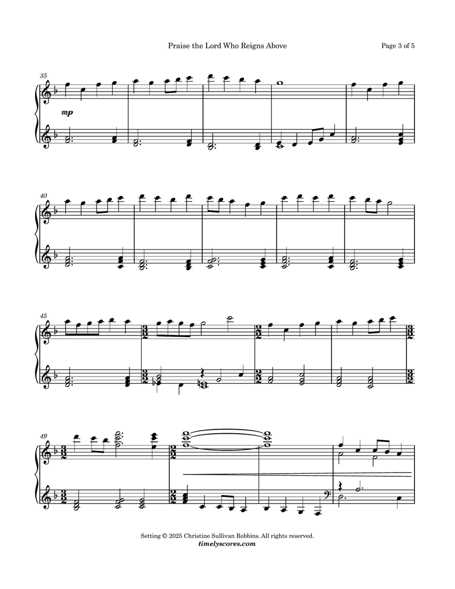 Praise the Lord Who Reigns Above Piano Solo scores gallery preview page 3