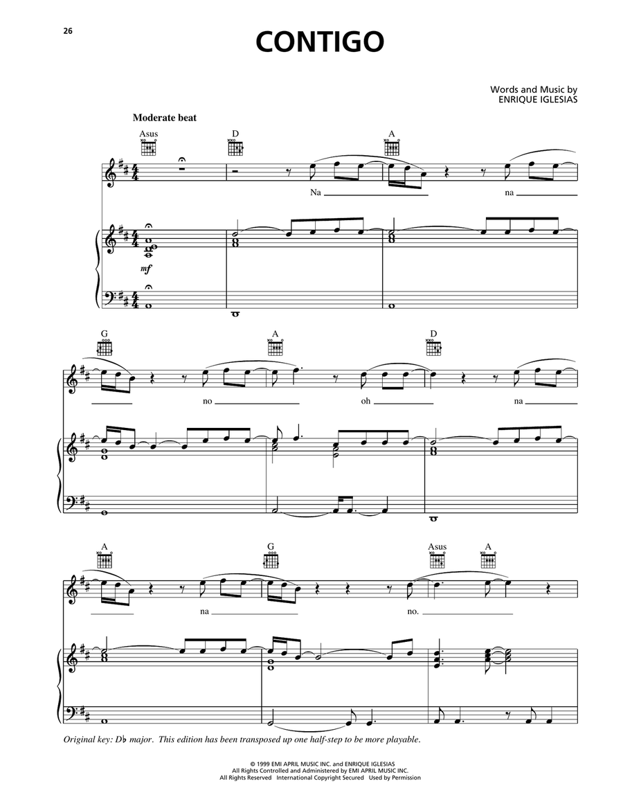 Contigo Contigo Piano, Vocal, Guitar scores gallery preview page 1
