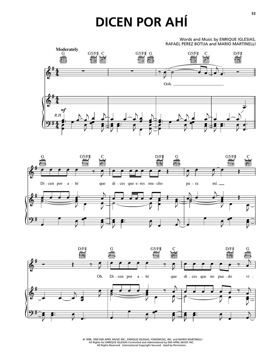 Dicen Por Ahi Dicen Por Ahi Piano, Vocal, Guitar scores gallery preview page 1