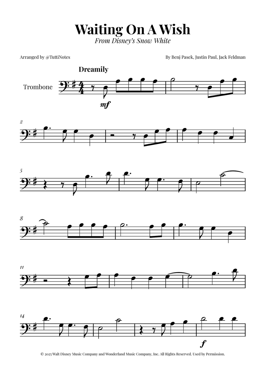 Waiting On A Wish Trombone Solo scores gallery preview page 1
