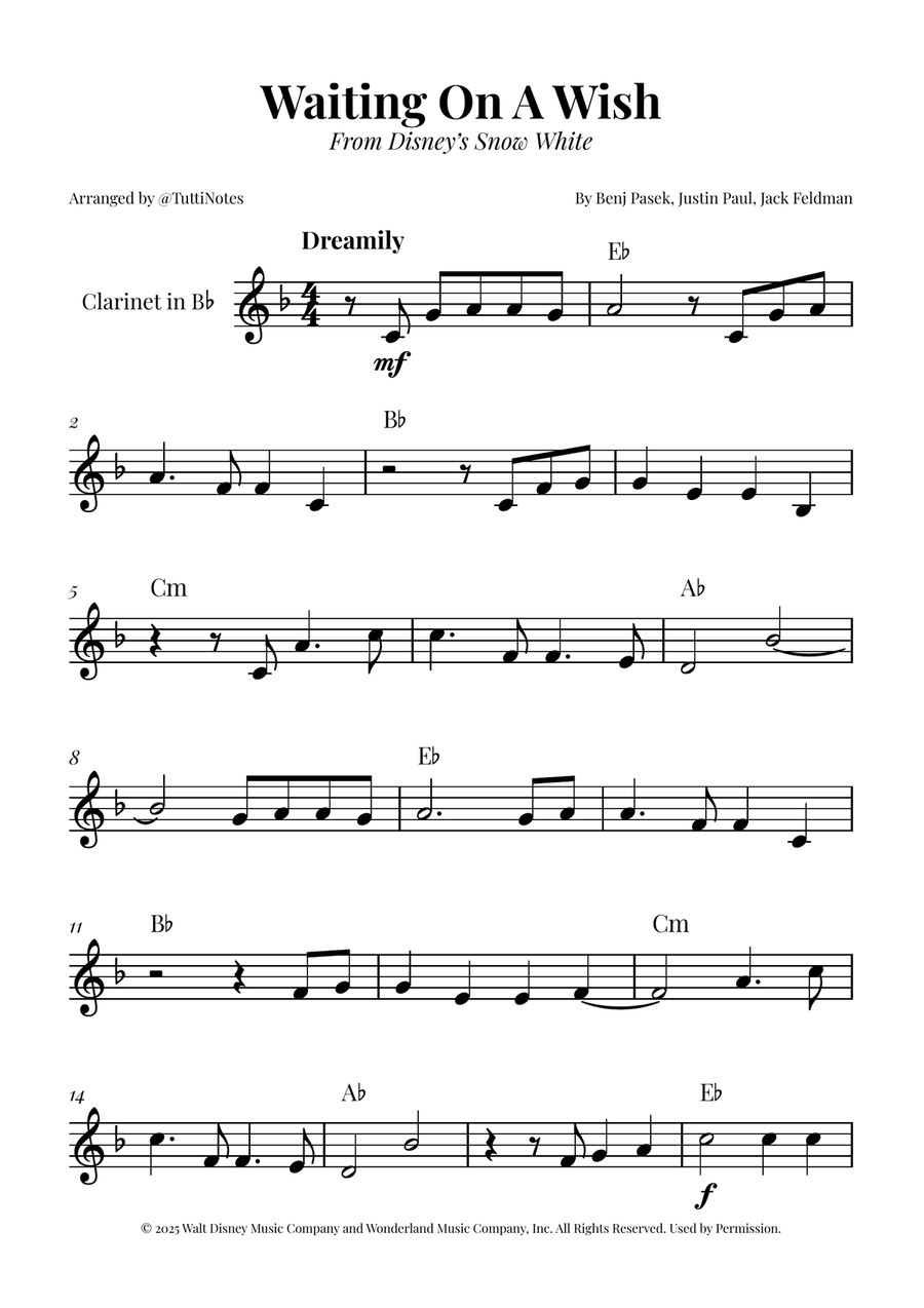 Waiting On A Wish B-Flat Clarinet scores gallery preview page 1