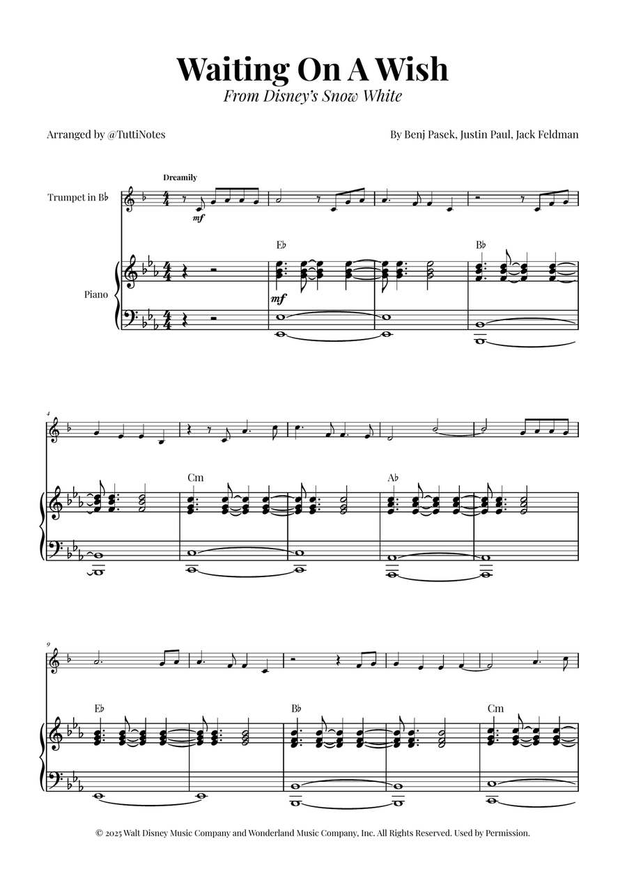 Waiting On A Wish B-Flat Trumpet scores gallery preview page 1