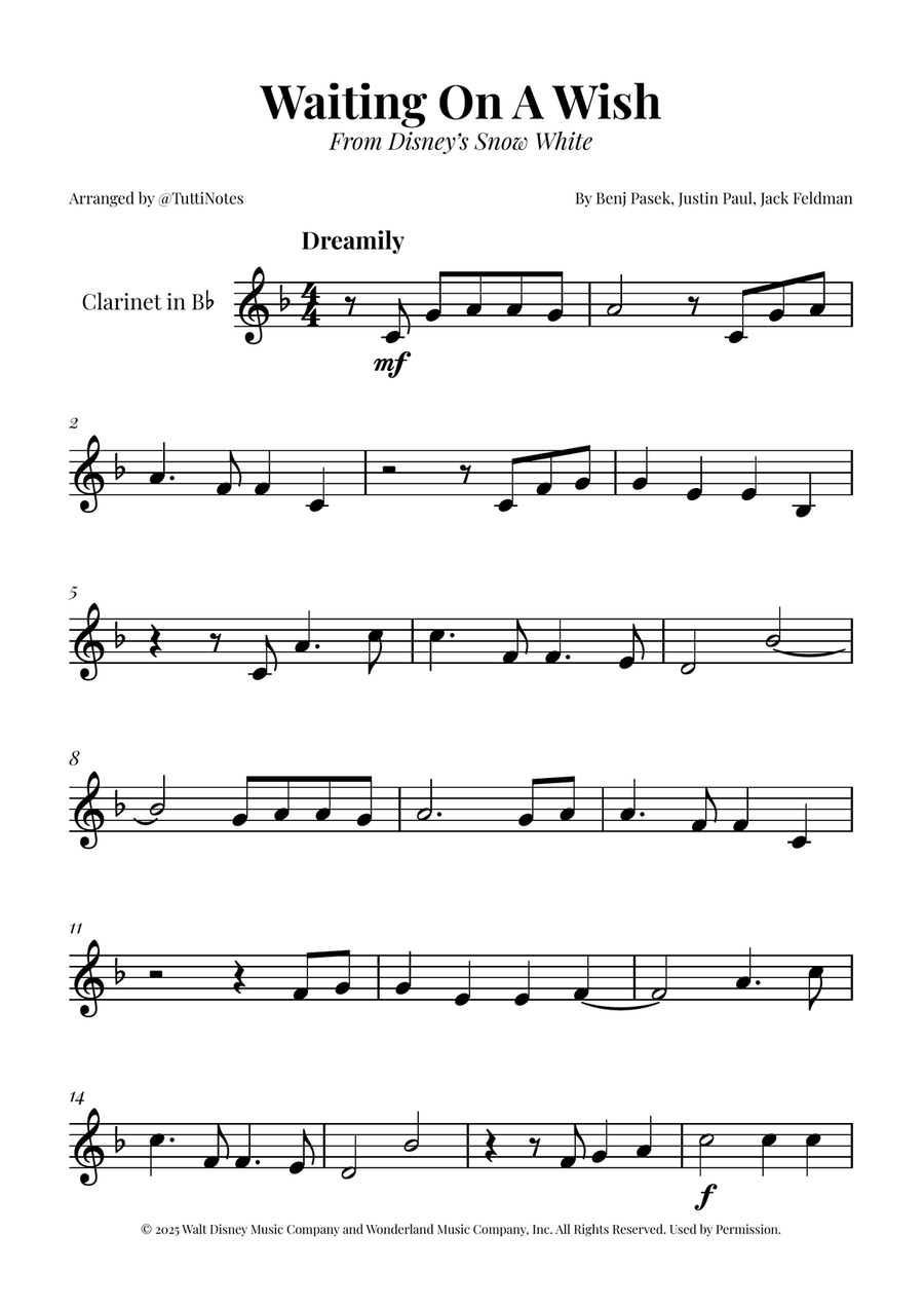 Waiting On A Wish B-Flat Clarinet scores gallery preview page 1