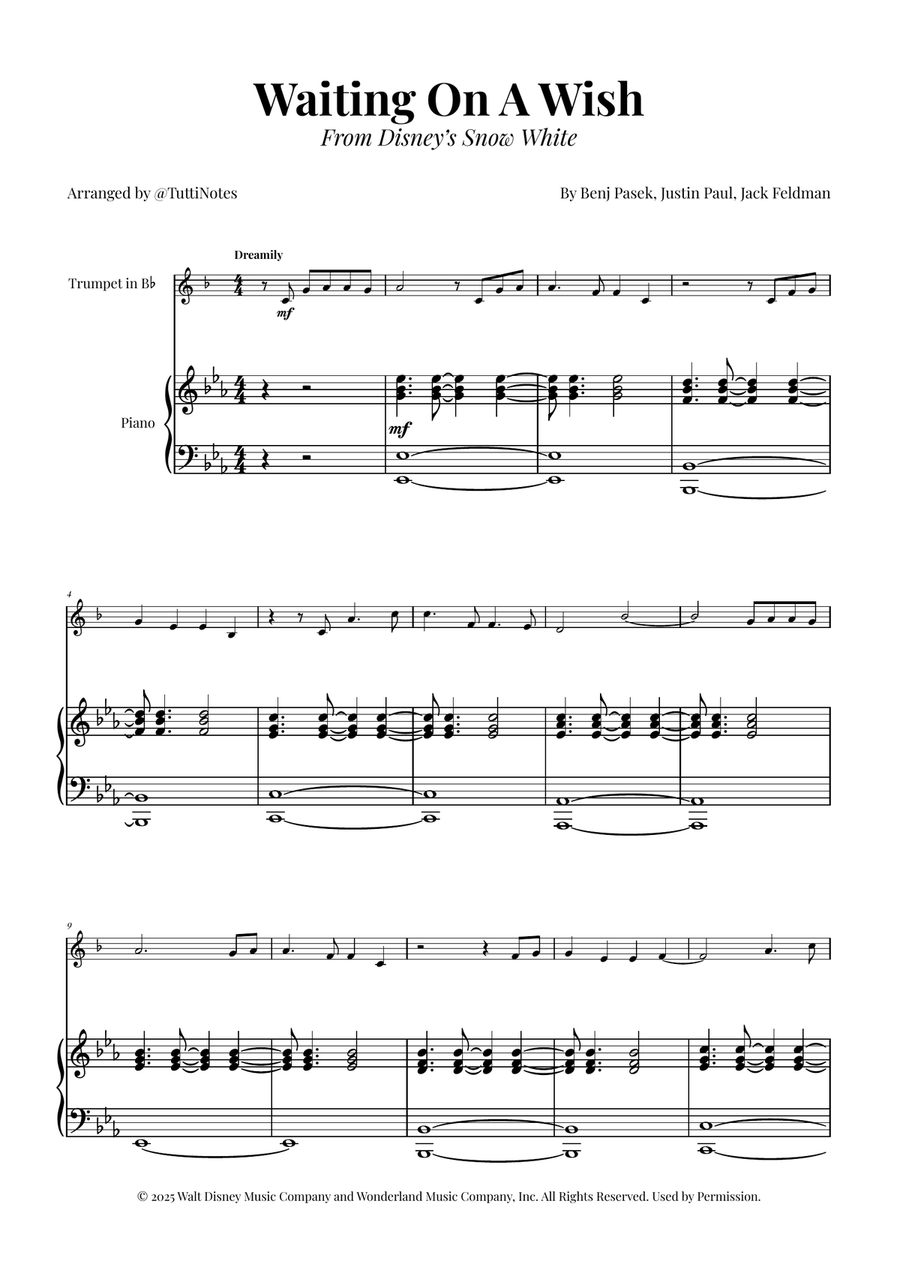 Waiting On A Wish B-Flat Trumpet scores gallery preview page 1