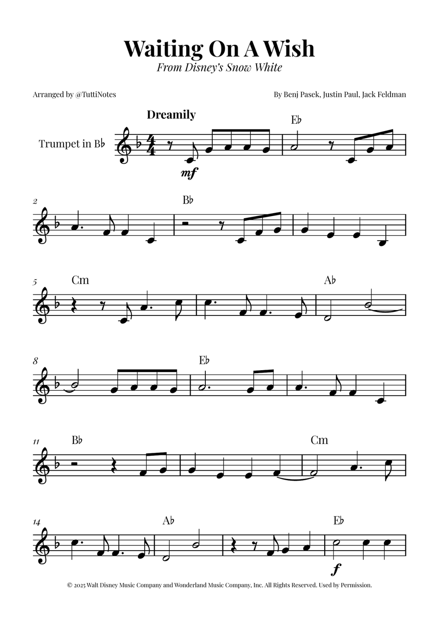 Waiting On A Wish B-Flat Trumpet scores gallery preview page 1