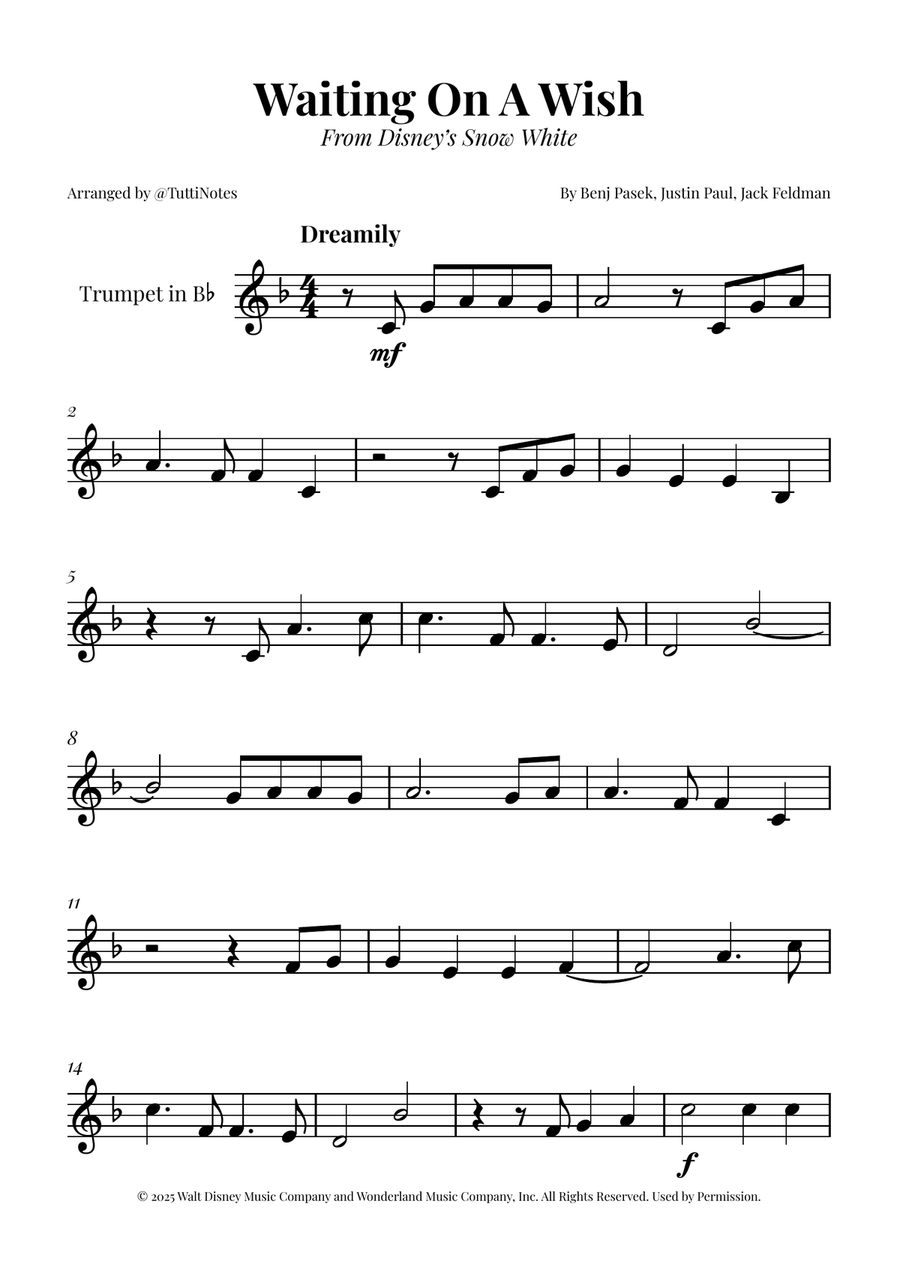 Waiting On A Wish B-Flat Trumpet scores gallery preview page 1