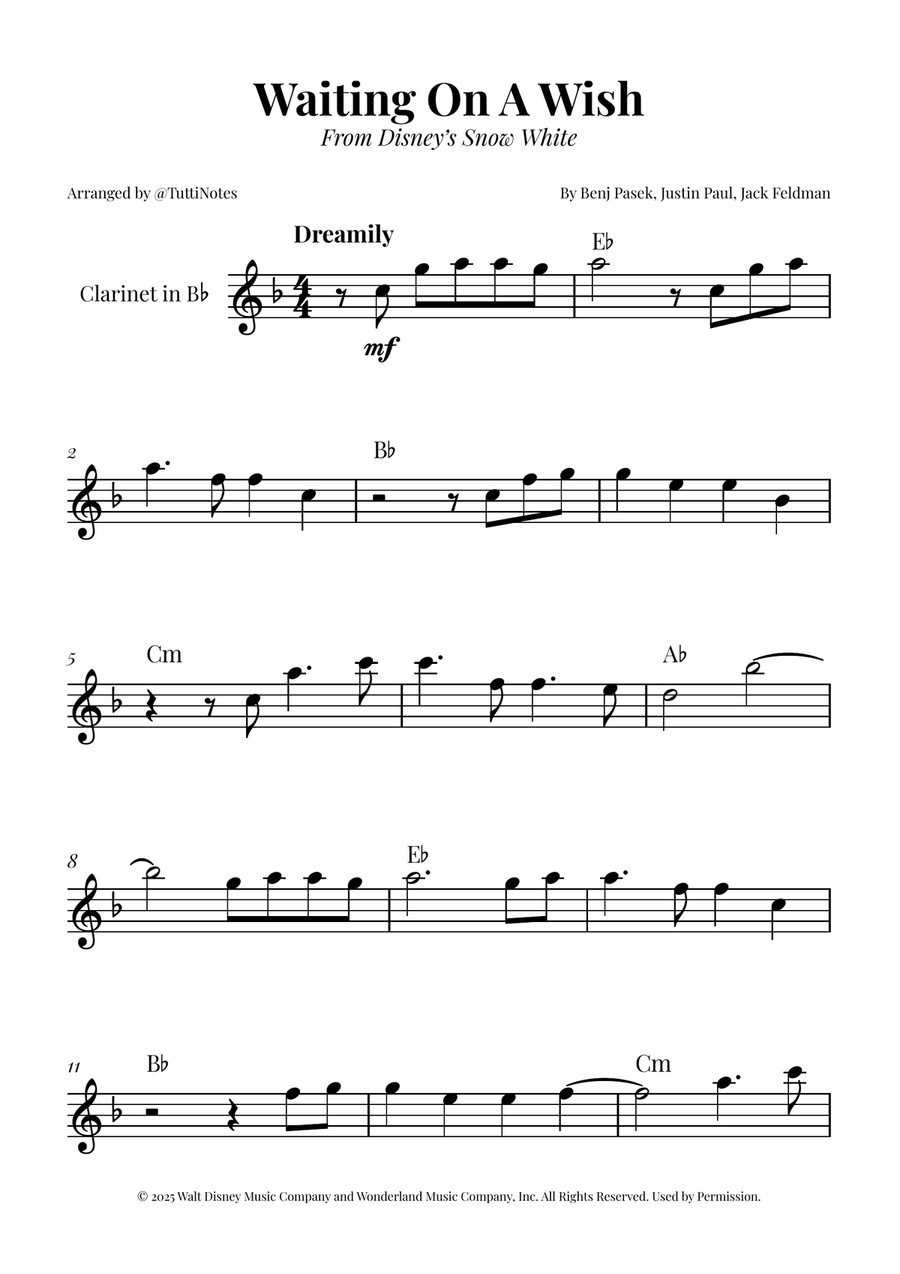 Waiting On A Wish B-Flat Clarinet scores gallery preview page 1