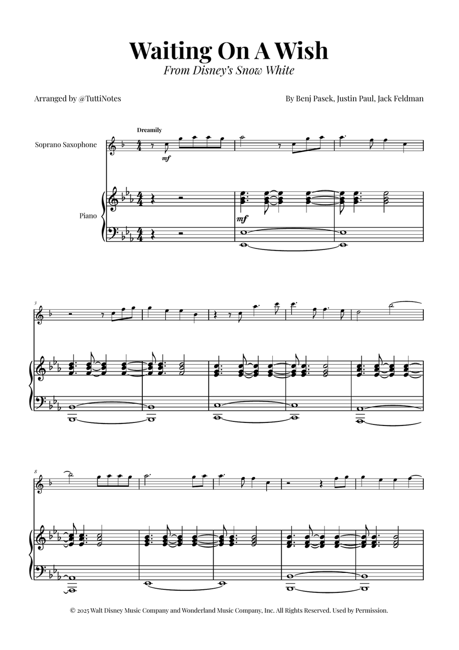 Waiting On A Wish Soprano Saxophone scores gallery preview page 1