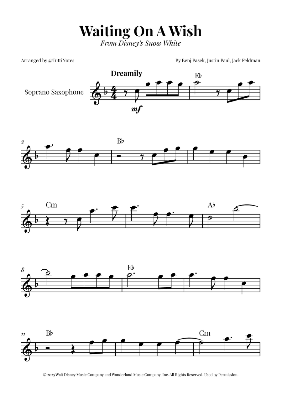 Waiting On A Wish Soprano Saxophone scores gallery preview page 1