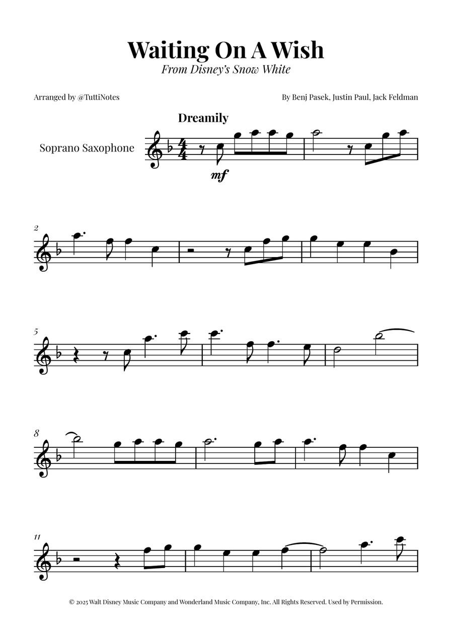 Waiting On A Wish Soprano Saxophone scores gallery preview page 1