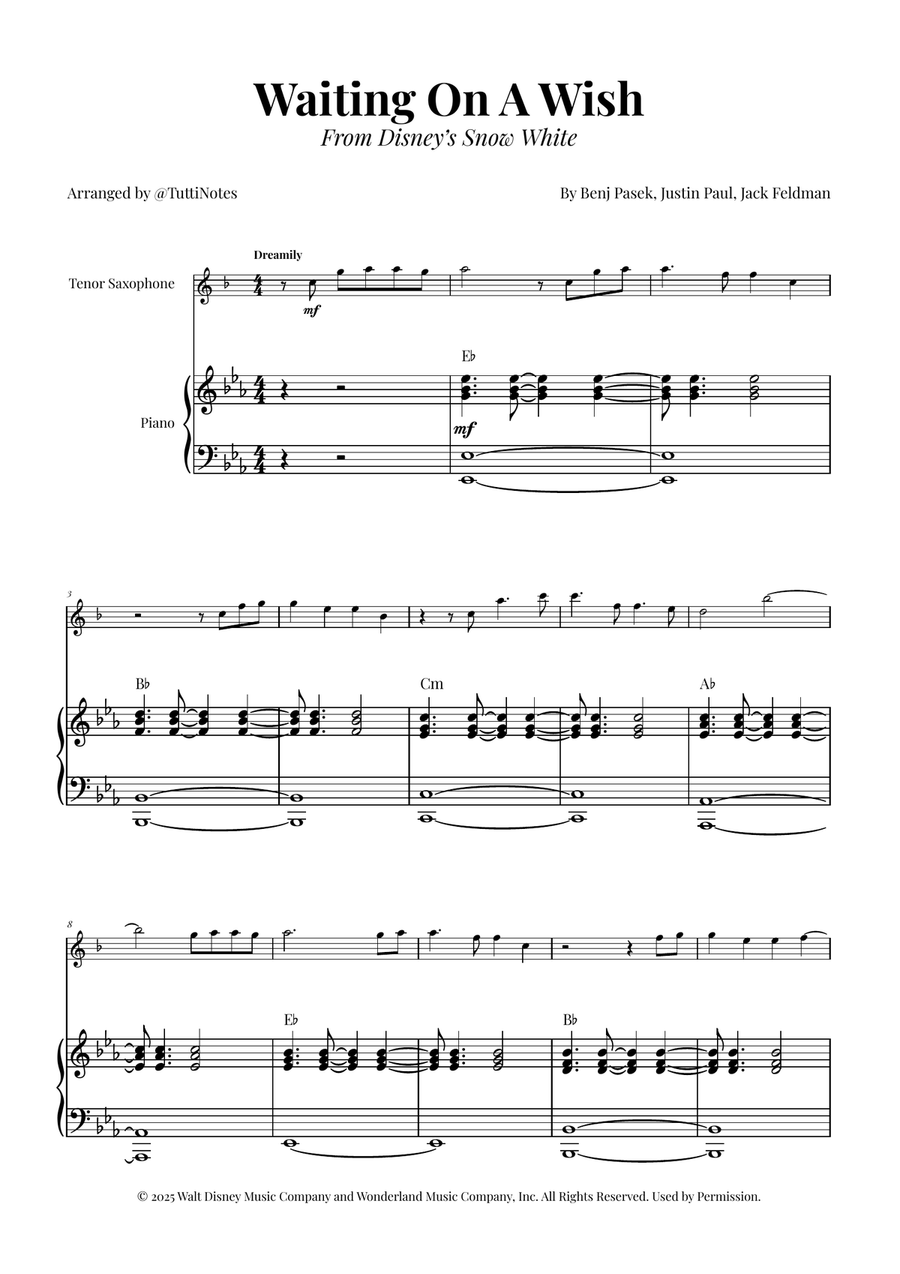 Waiting On A Wish Tenor Saxophone scores gallery preview page 1