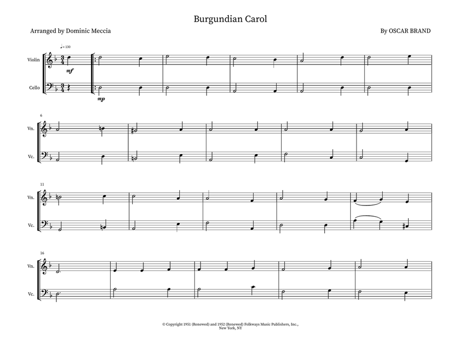 Burgundian Carol Burgundian Carol String Duet scores gallery preview page 1