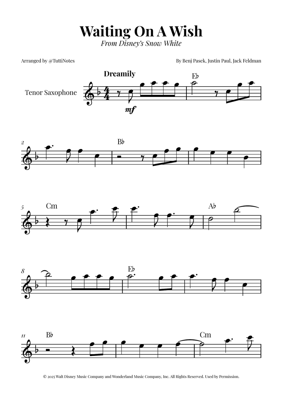 Waiting On A Wish Tenor Saxophone scores gallery preview page 1