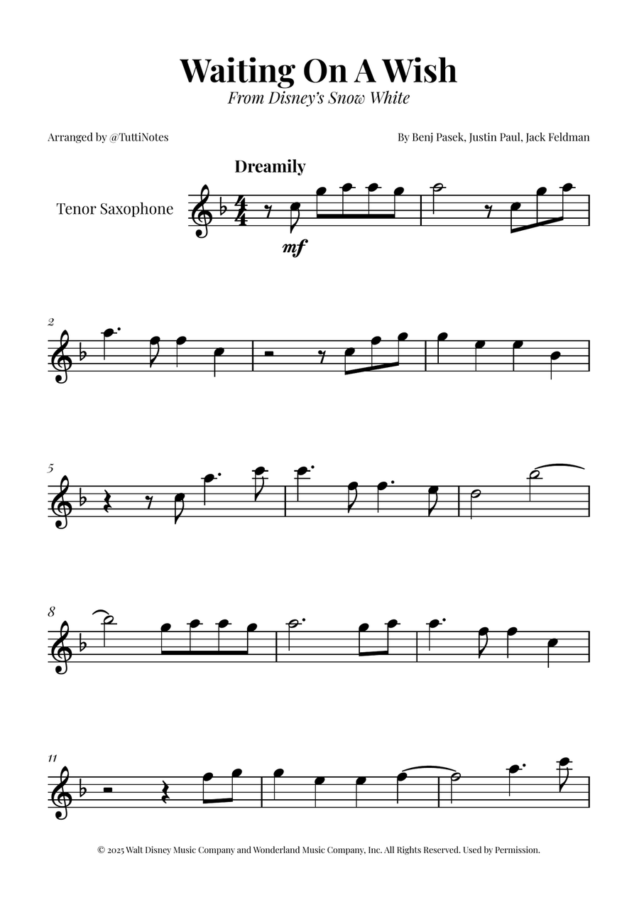 Waiting On A Wish Tenor Saxophone scores gallery preview page 1