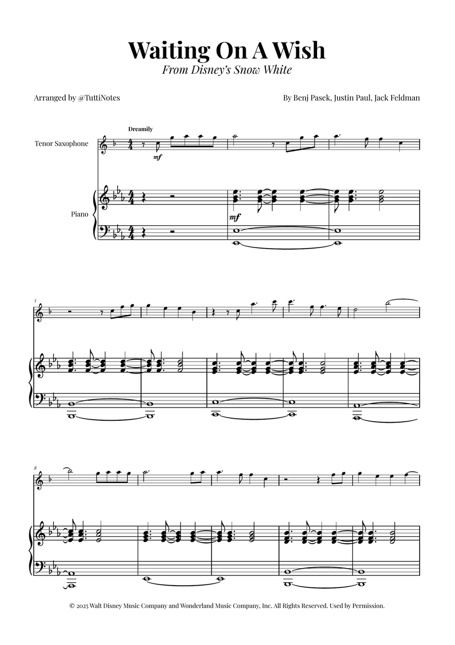 Waiting On A Wish Tenor Saxophone scores gallery preview page 1