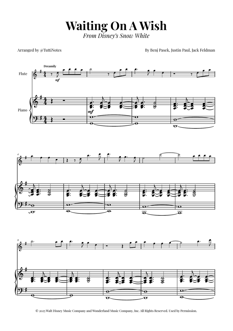 Waiting On A Wish Flute Solo scores gallery preview page 1