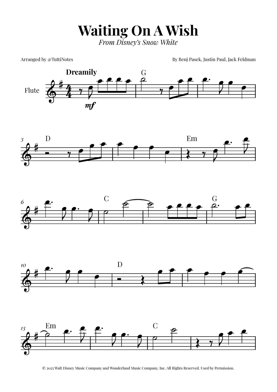 Waiting On A Wish Flute Solo scores gallery preview page 1