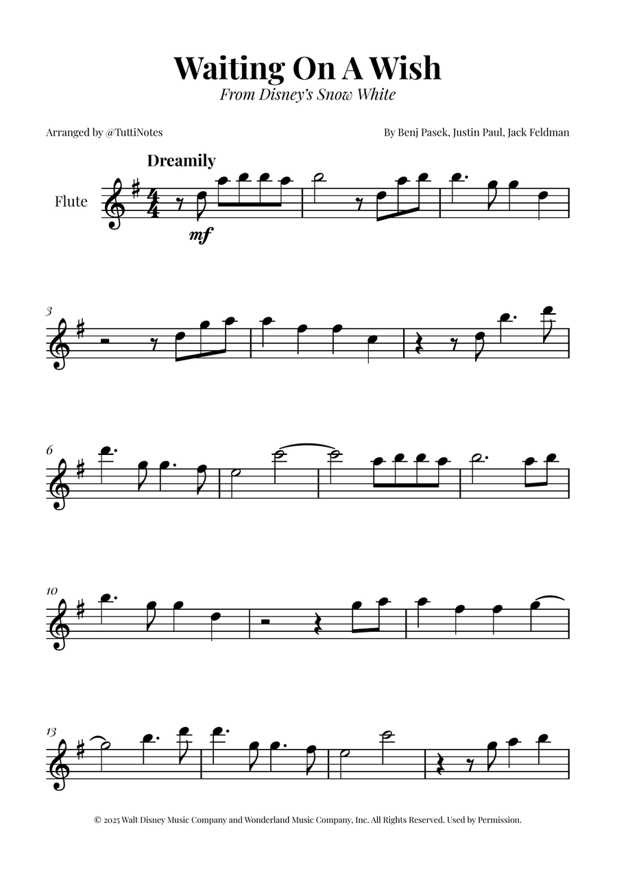 Waiting On A Wish Flute Solo scores gallery preview page 1