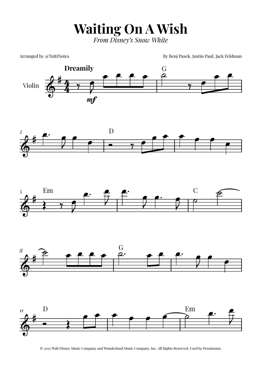 Waiting On A Wish Violin Solo scores gallery preview page 1
