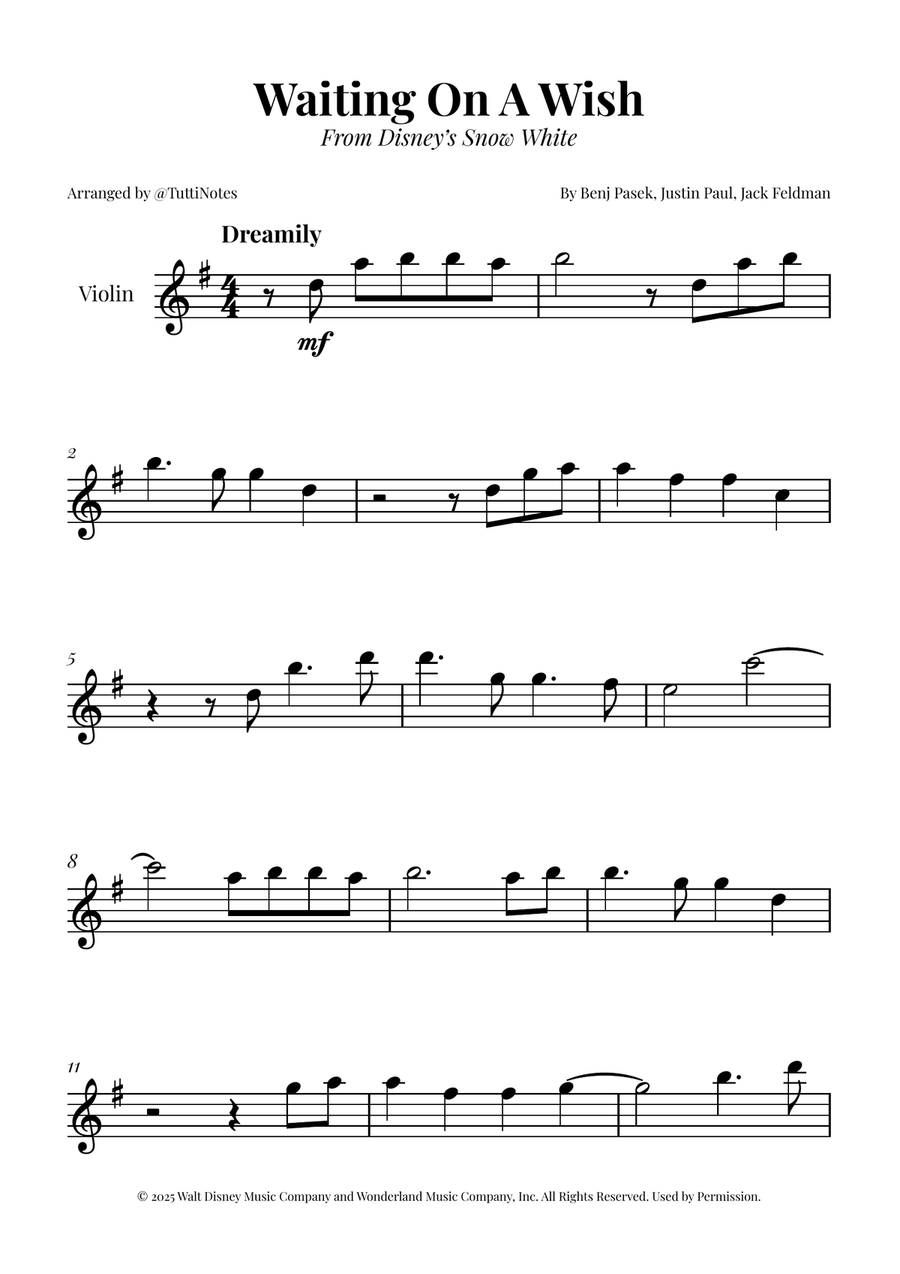 Waiting On A Wish Violin Solo scores gallery preview page 1