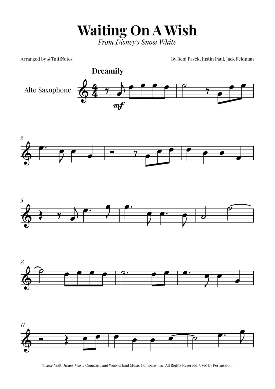 Waiting On A Wish Alto Saxophone scores gallery preview page 1