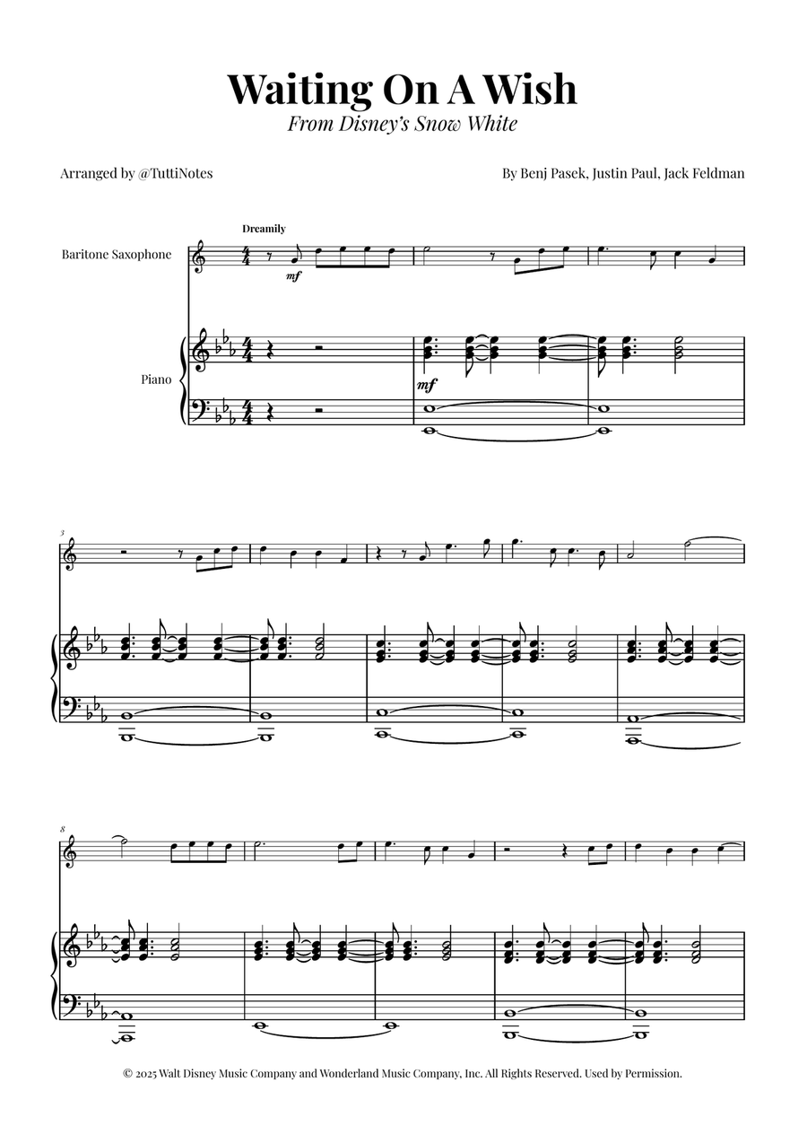 Waiting On A Wish Baritone Saxophone scores gallery preview page 1