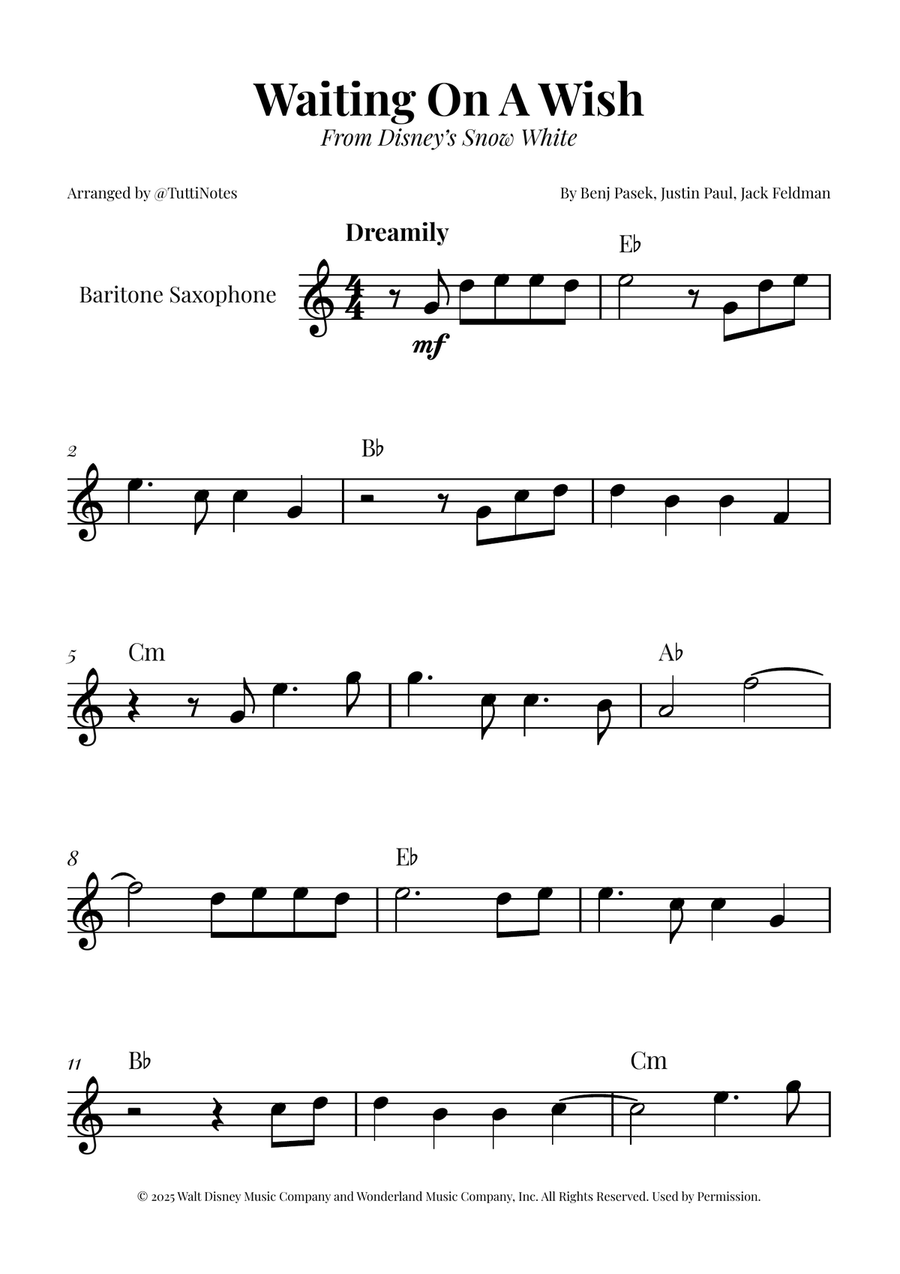 Waiting On A Wish Baritone Saxophone scores gallery preview page 1