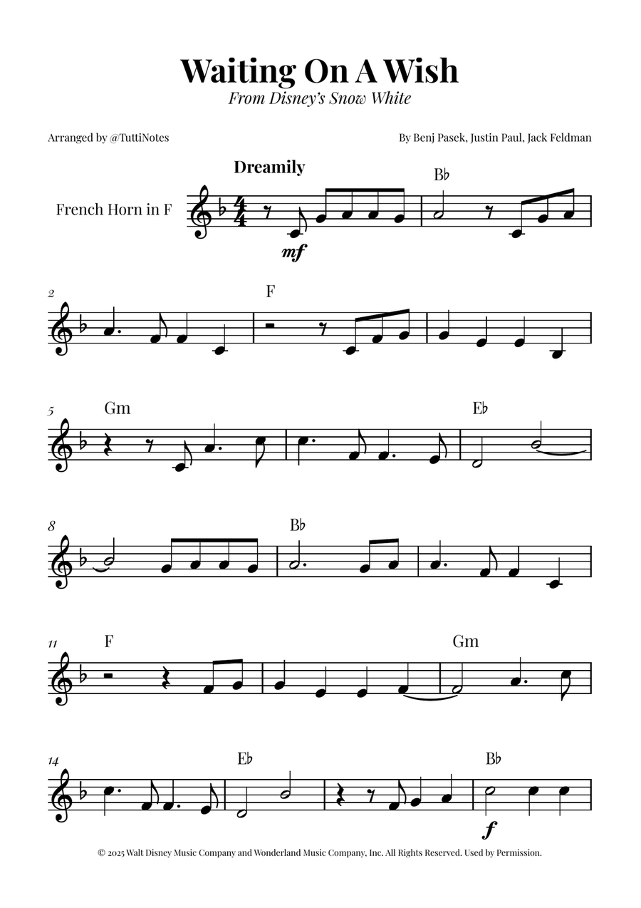Waiting On A Wish Horn Solo scores gallery preview page 1