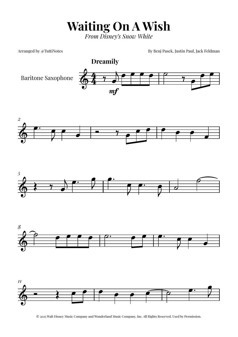 Waiting On A Wish Baritone Saxophone scores gallery preview page 1