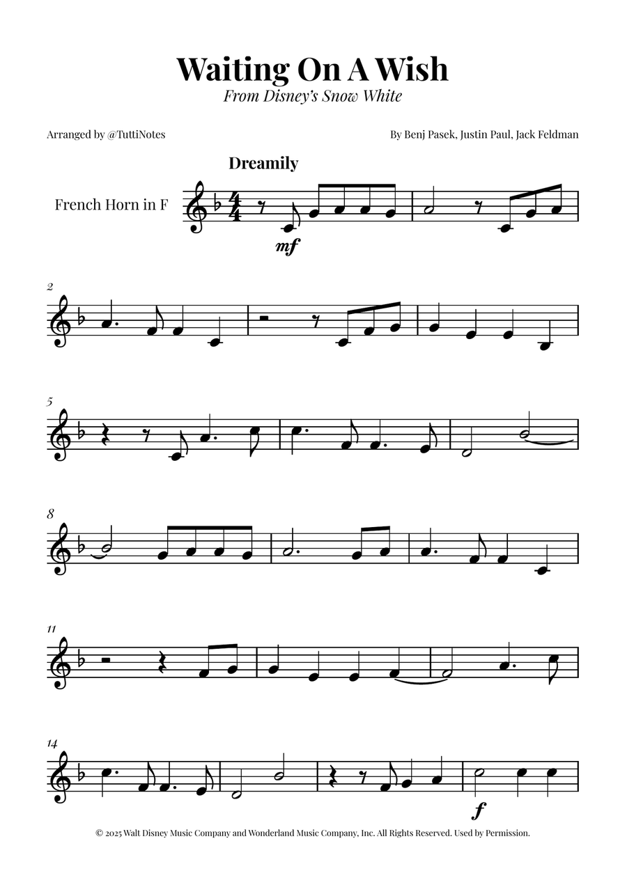 Waiting On A Wish Horn Solo scores gallery preview page 1