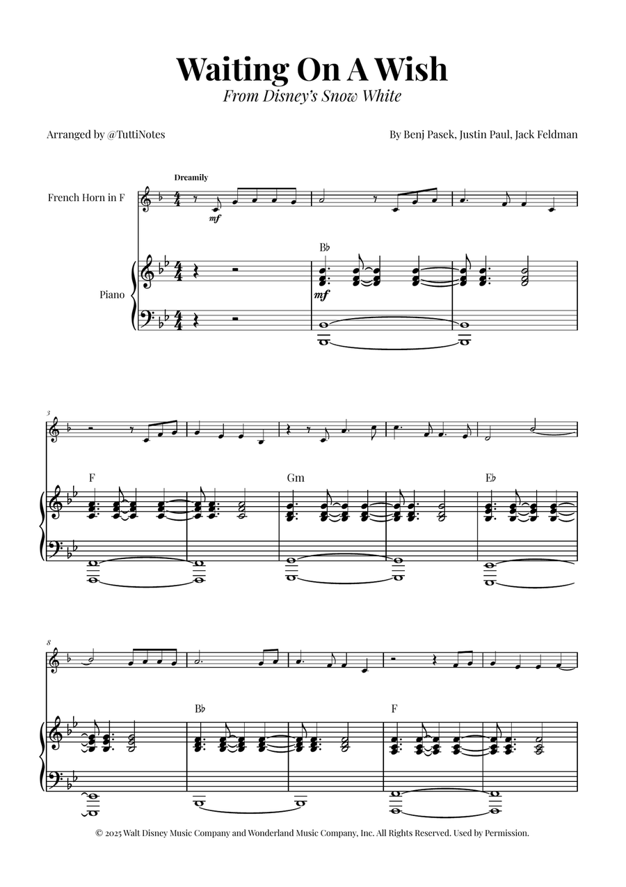 Waiting On A Wish Piano scores gallery preview page 1